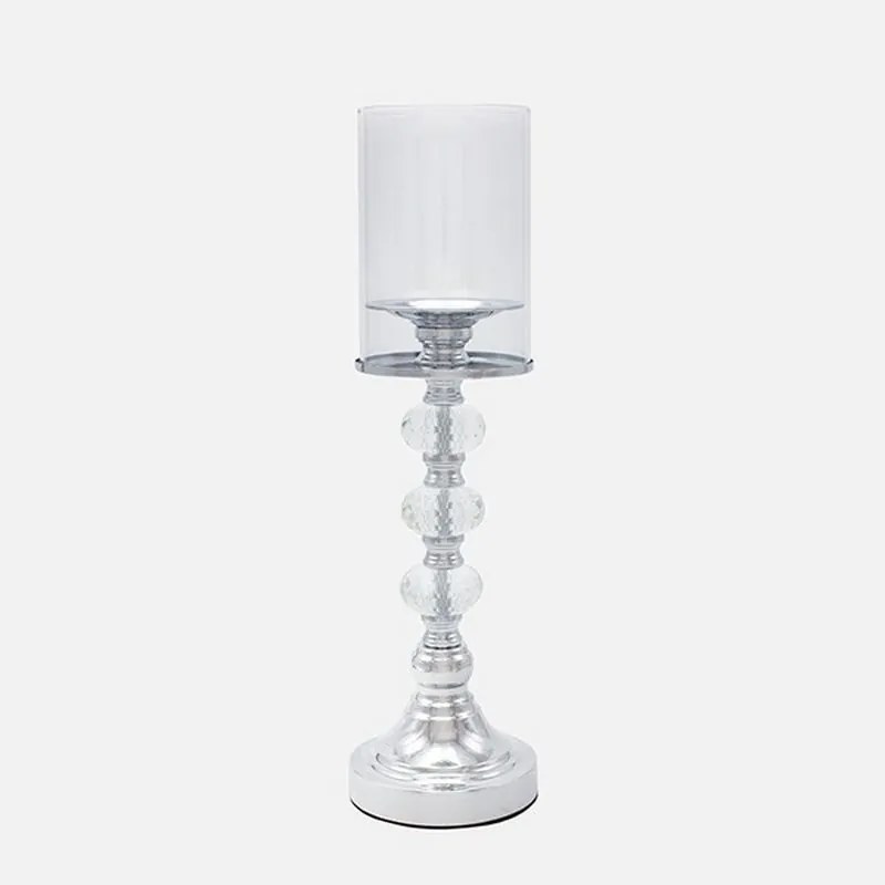 Κηροπήγιο Μεταλλικό Με Γυαλί 819-00244 11x29cm Silver-Clear Estheti Home Μέταλλο,Γυαλί
