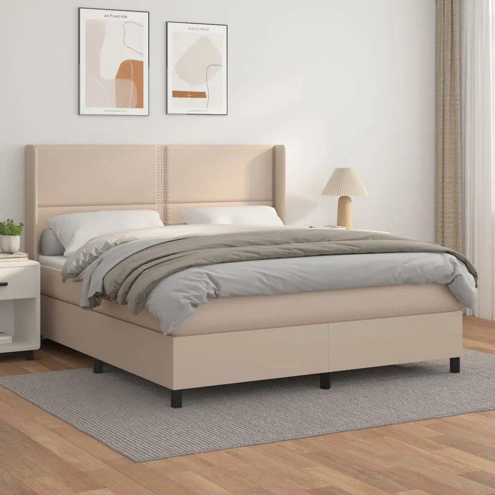 vidaXL Κρεβάτι Boxspring με Στρώμα Καπουτσίνο 160x200εκ.από Συνθ.Δέρμα