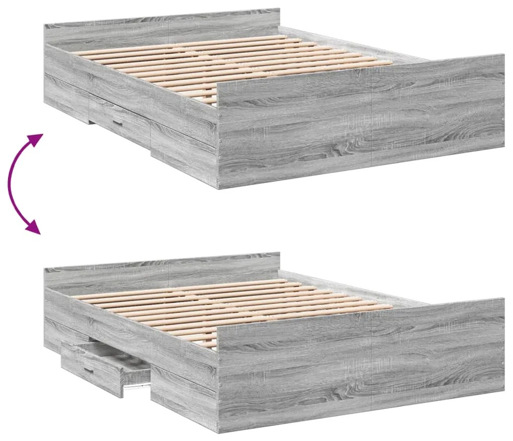 vidaXL Πλαίσιο Κρεβατιού με συρτάρια Γκρι sonoma 120x200εκ. Επεξ. Ξύλο