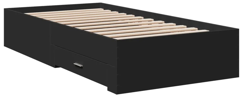 vidaXL Πλαίσιο Κρεβατιού με Συρτάρια Μαύρο 75x190εκ Επεξεργασμένο Ξύλο