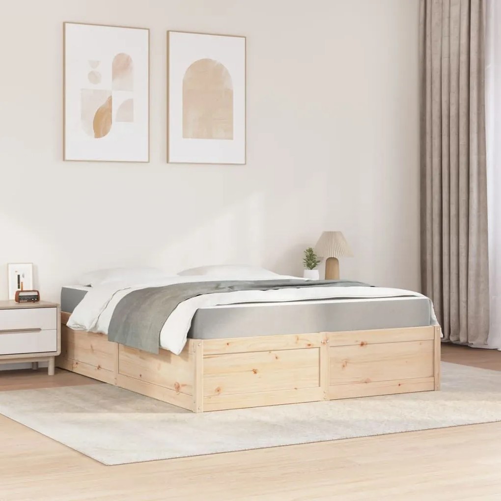 Κρεβάτι με Στρώμα 160x200 εκ Μασίφ Ξύλο Πεύκου - Καφέ