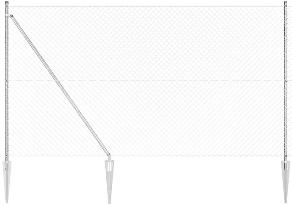 Φράχτης από αλυσίδα με στήλες Ασημί 1.6 x 10 m Ατσάλι