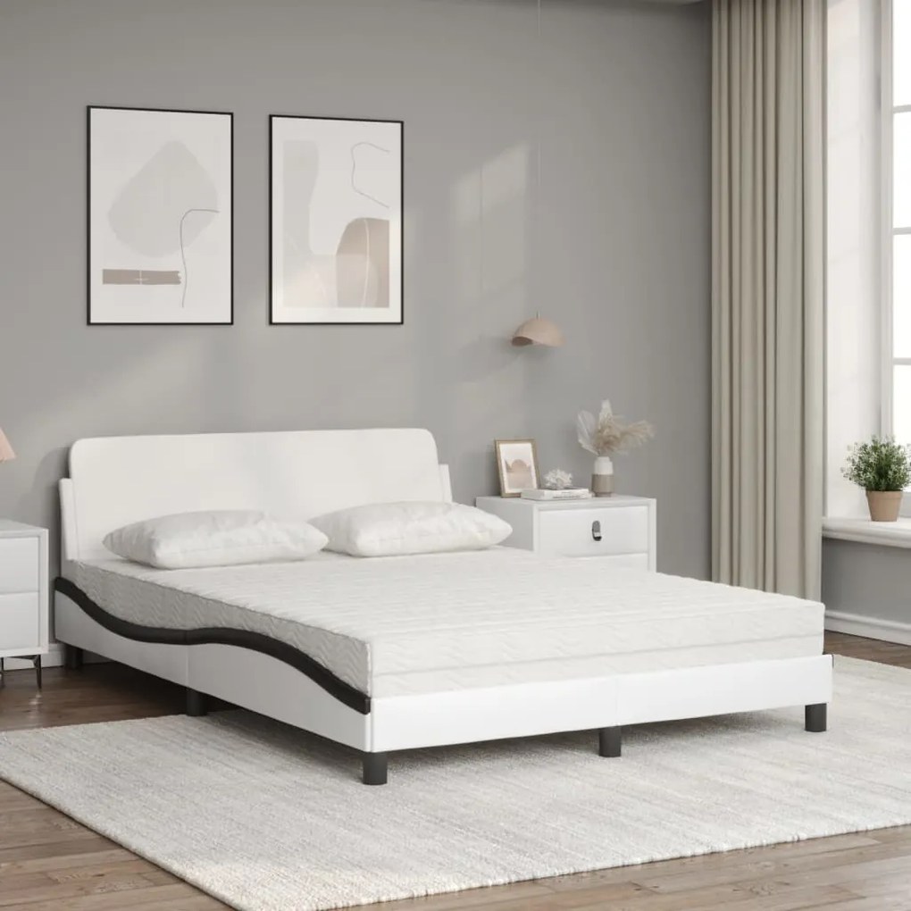 vidaXL Κρεβάτι με Στρώμα Μαύρο/Λευκό 140x200 εκ. από Συνθετικό Δέρμα