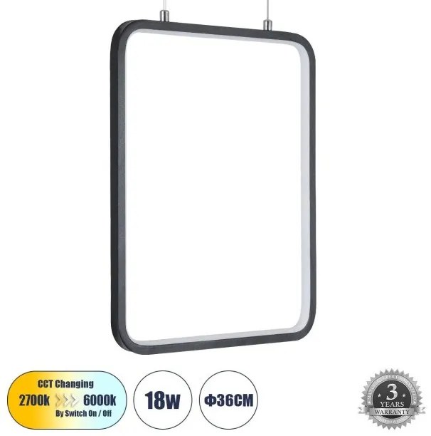 Κρεμαστό Φωτιστικό Οροφής Ορθογώνιο LED 18W 1980lm NEROBA Globostar-61302-Μαύρο 61302