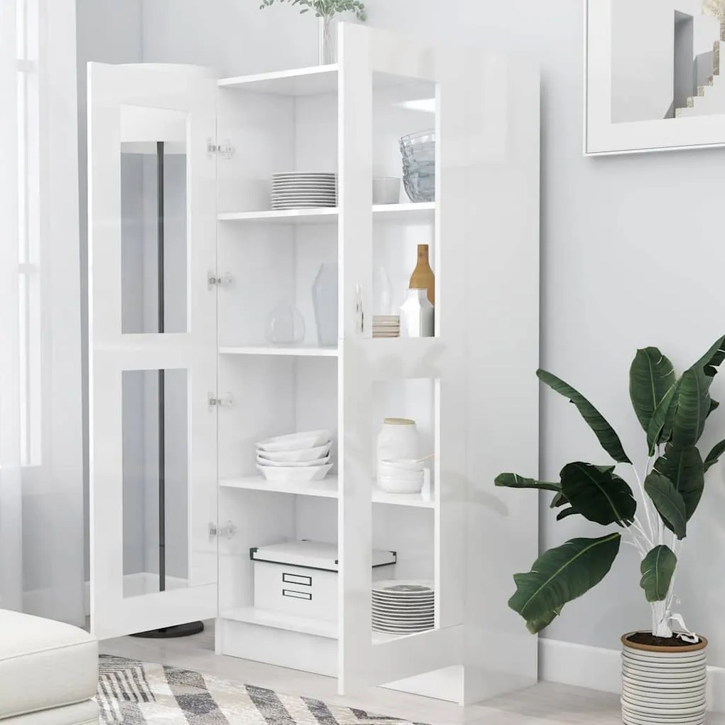vidaXL Βιτρίνα Γυαλιστερό Λευκό 82,5 x 30,5 x 150 εκ. Επεξ. Ξύλο