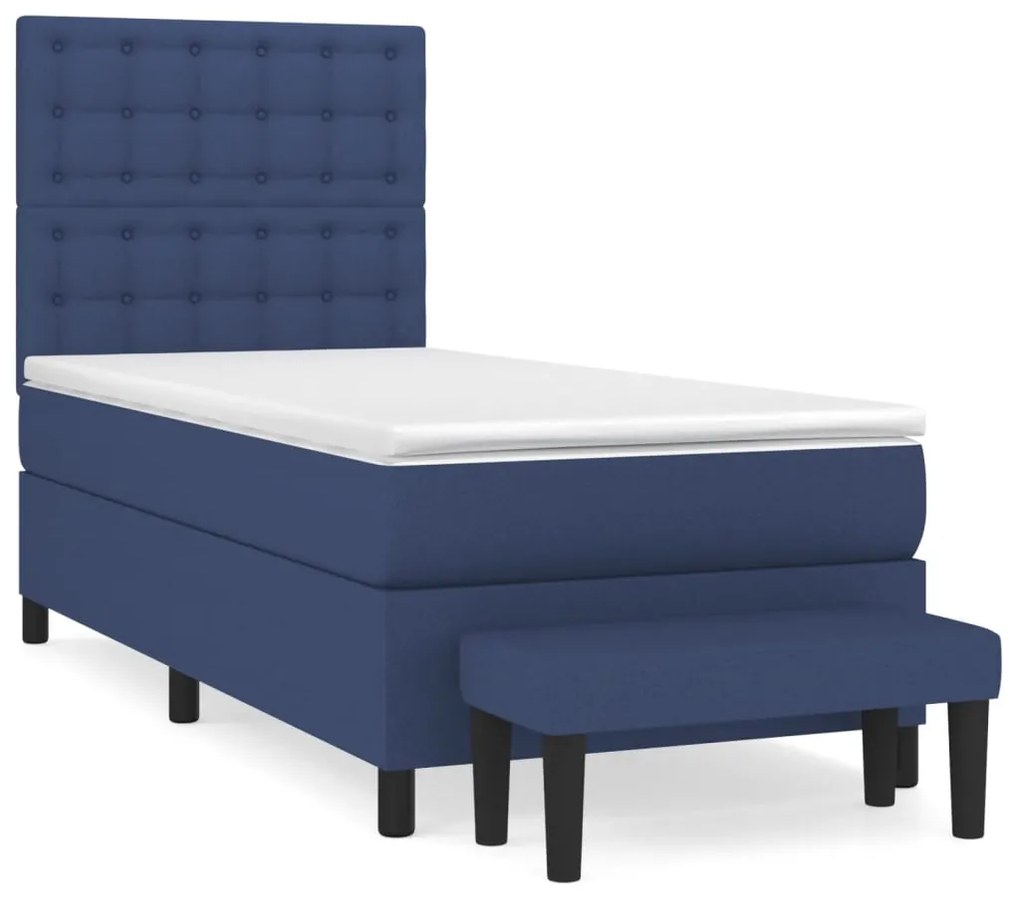 vidaXL Κρεβάτι Boxspring με Στρώμα Μπλε 100 x 200 εκ. Υφασμάτινο