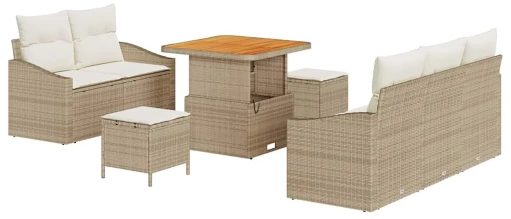 vidaXL Σετ Καναπέ Κήπου με μαξιλάρι με αποθήκευση 8 pcs Μπεζ και Κρέμα