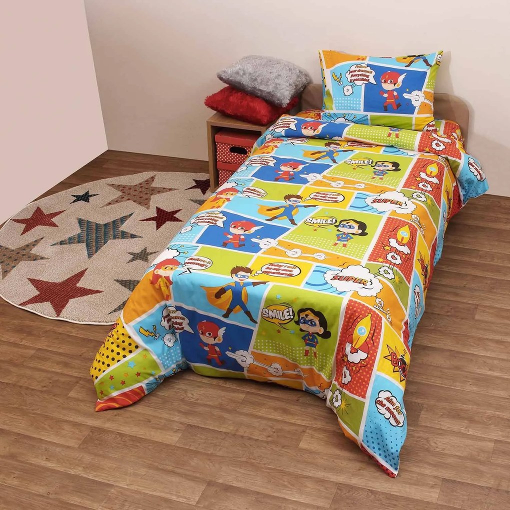 Βρεφικά Σεντόνια Σετ 2τμχ Κόμικ Multi Viopros Λίκνου 80x100cm Χωρίς Λάστιχο 100% Cotton