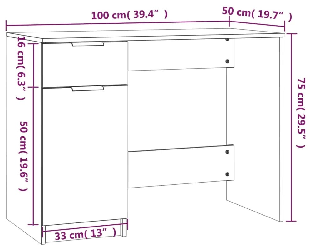 Γραφείο Γκρι Σκυροδέματος 100 x 50 x 75 εκ. Επεξεργασμένο Ξύλο - Γκρι