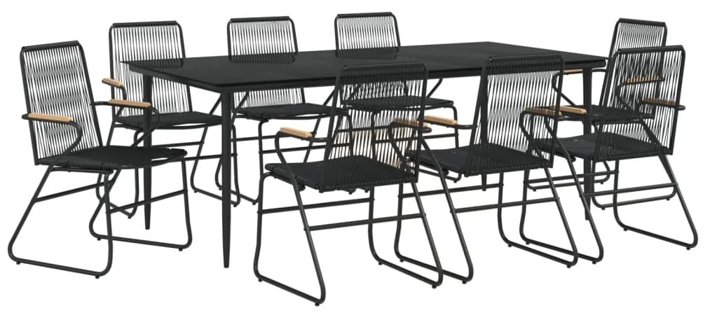 vidaXL Σετ Τραπεζαρίας Κήπου 9 Τεμαχίων Μαύρο από Ρατάν PVC