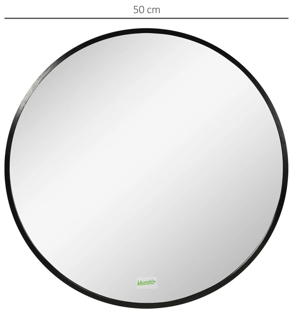 kleankin Στρογγυλός Καθρέφτης Τοίχου για Μπάνιο, Υπνοδωμάτιο, Διάδρομο, Μεταλλικό Πλαίσιο, Χρώμα: Μαύρο, Ø50