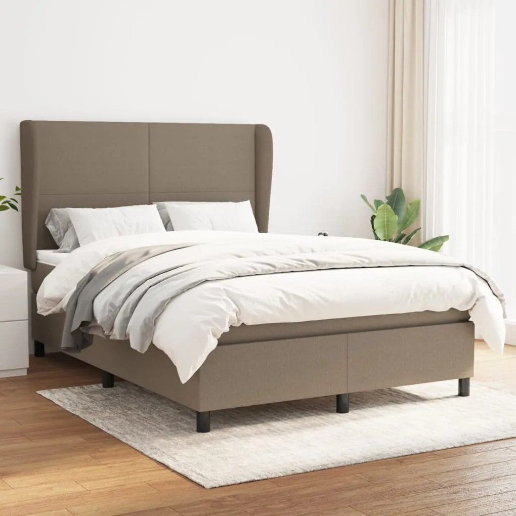 Κρεβάτι Boxspring με Στρώμα Taupe 140x190 εκ. Υφασμάτινο - Μπεζ-Γκρι