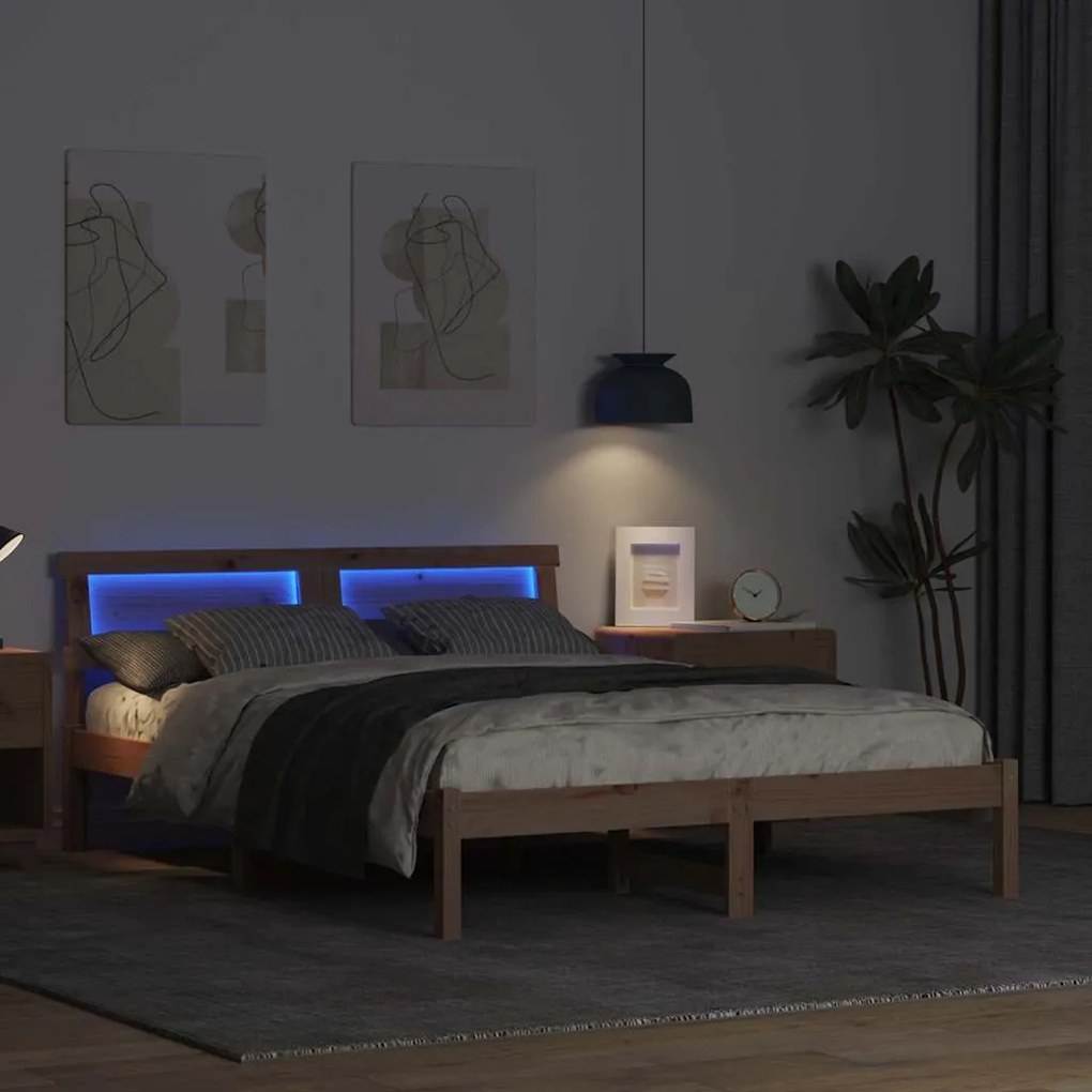vidaXL Σκελετός Κρεβατιού Καφέ 140 x 190 cm Μασίφ ξύλο πεύκου