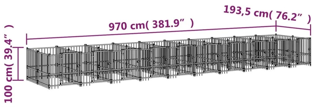 Κλουβί Σκύλου Εξωτερικού Χώρου 18,77 μ² από Ατσάλι - Μαύρο
