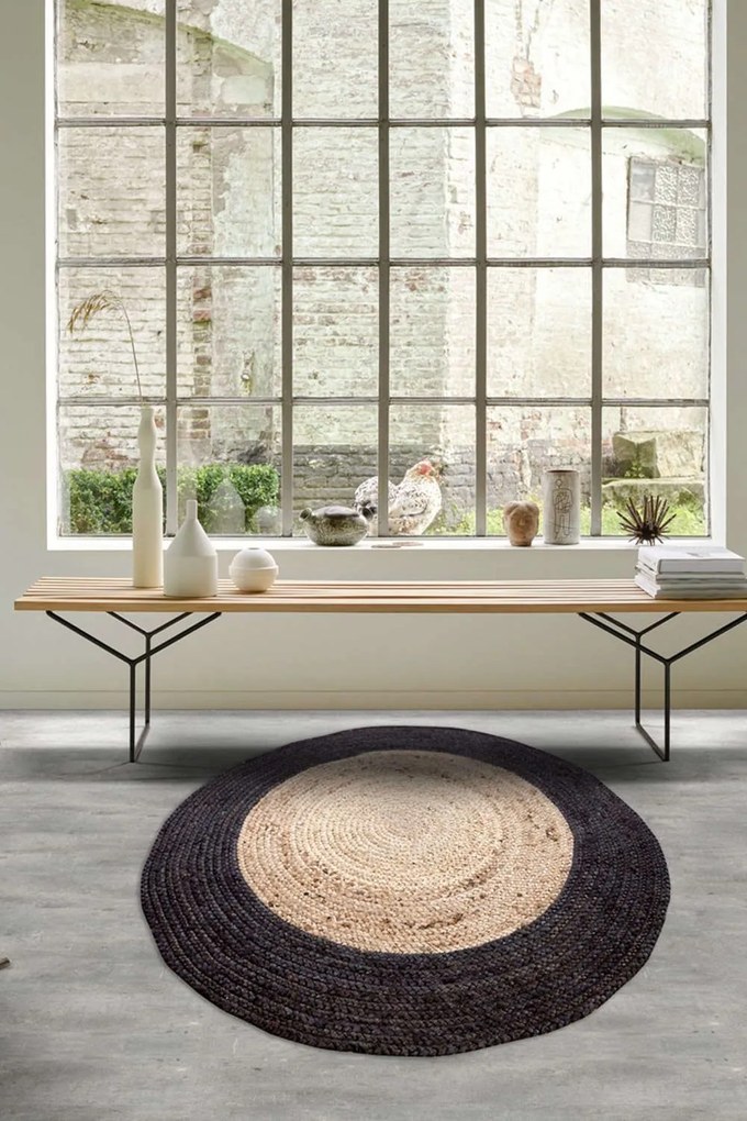 Χαλί Delhi BR-301 Beige-Black New Plan 150X150cm Round