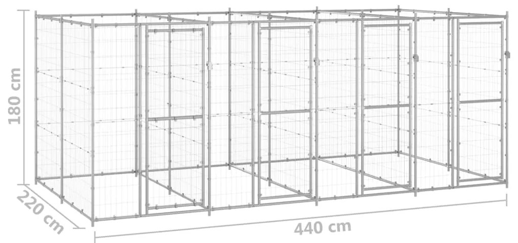 vidaXL Κλουβί Σκύλου Εξωτερικού Χώρου 9,68 μ² από Γαλβανισμένο Χάλυβα