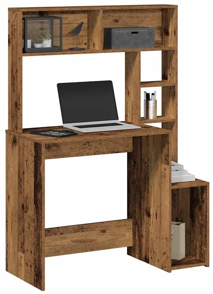 Γραφείο με Ράφια Όψη Παλαιού Ξύλου 100x45x140 εκ. Επεξ. Ξύλο