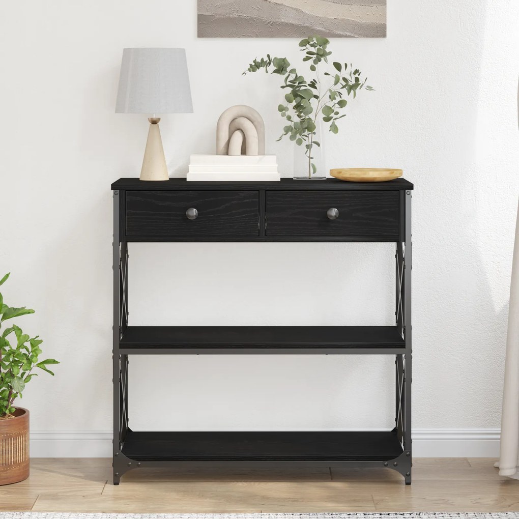 vidaXL Τραπέζι κονσόλας Μαύρη Δρυς 75x28x75 εκ. Κατασκευασμένο ξύλο και ατσάλι