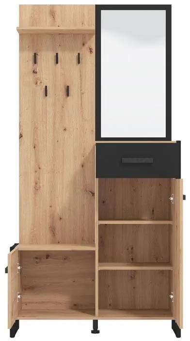 Έπιπλο Χολ Oleron Artisan - Μαύρο - Μαύρο Μάτ 94x33x191 εκ. 94x33x191 εκ.