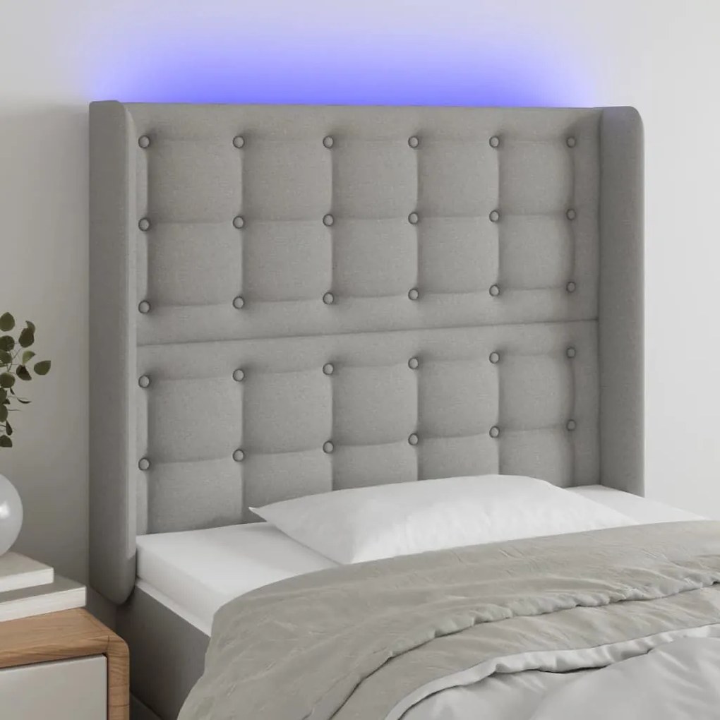 Κεφαλάρι Κρεβατιού LED Ανοιχτό Γκρι 93x16x118/128εκ. Υφασμάτινο - Γκρι