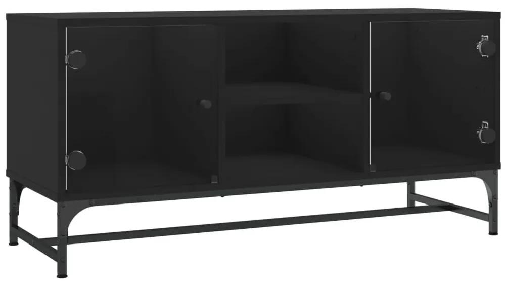 Έπιπλο Τηλεόρασης Μαύρο 102x37x50 εκ. με Γυάλινες Πόρτες - Μαύρο