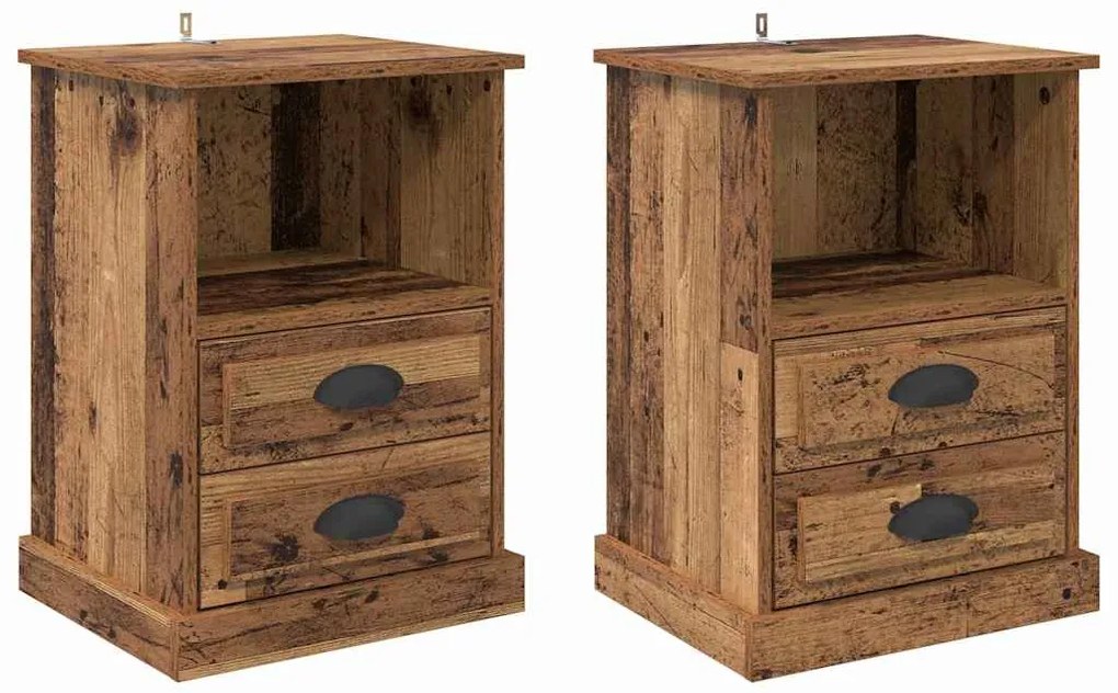 vidaXL Κομοδίνο 2 pcs Παλαιό ξύλο 43 x 36 x 60 εκ Επεξεργασμένο ξύλο