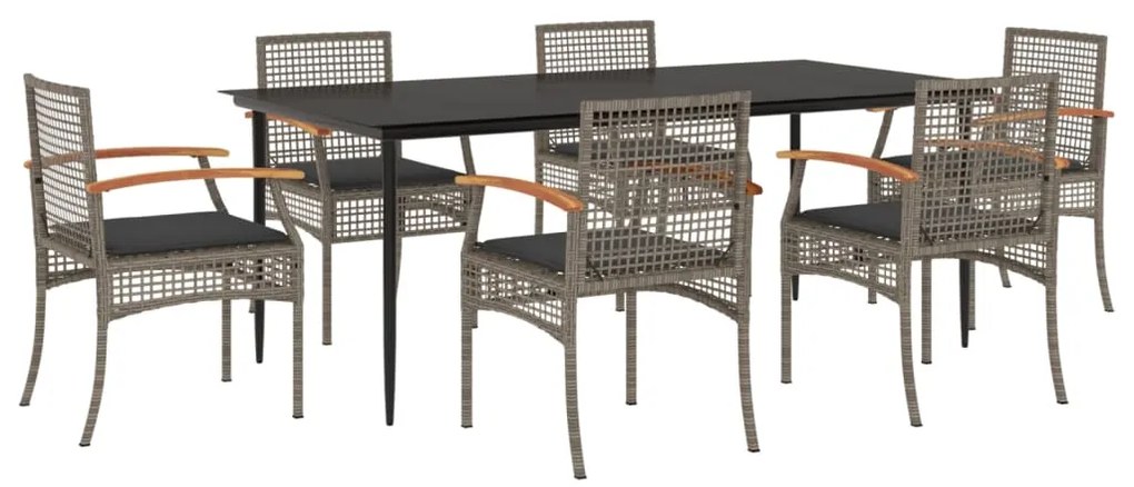 vidaXL Σετ Τραπεζαρίας Κήπου 7 τεμ. Γκρι Συνθ. Ρατάν με Μαξιλάρια