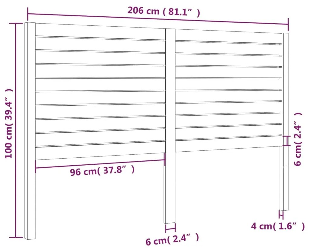 vidaXL Κεφαλάρι Κρεβατιού Λευκό 206 x 4 x 100 εκ. Μασίφ Ξύλο Πεύκου