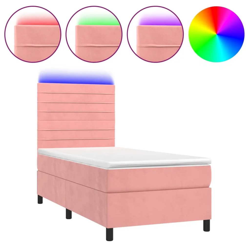 ΚΡΕΒΑΤΙ BOXSPRING ΜΕ ΣΤΡΩΜΑ &amp; LED ΡΟΖ 90X190 ΕΚ. ΒΕΛΟΥΔΙΝΟ 3136160