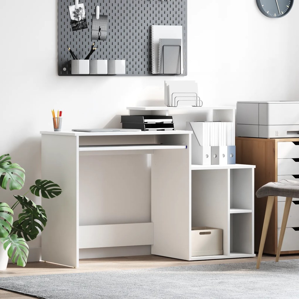 vidaXL Γραφείο με Αποθήκευση Λευκό 120.5x44x88.5 εκ Επενδυμένο Ξύλο