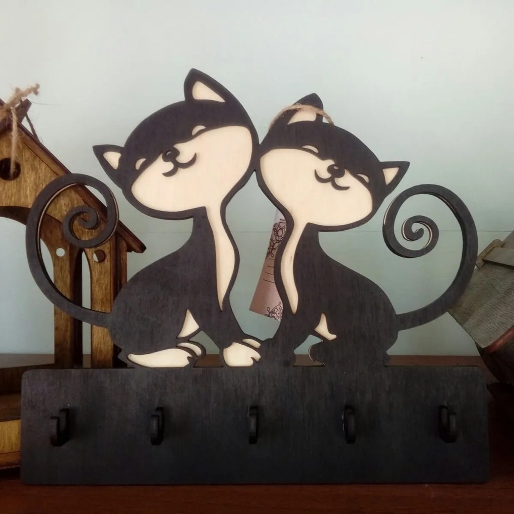 Intra απο ξύλο plywood 3mm-4mm πάχος - Διακόσμηση τοίχου για κλειδοθήκη Cat Δίασταση 30x30 cm Intraeaxys-91jd5dp1