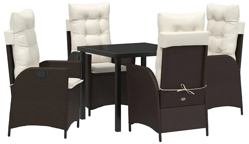 vidaXL Σέτ φαγητού για κήπο με μαξιλάρι 5 pcs Καφέ συνθετικό ρατάν