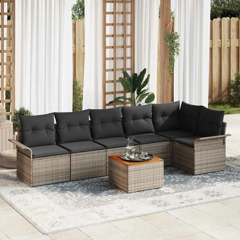 vidaXL Σετ Καναπέ Κήπου με μαξιλάρι 7 pcs Γκρι 55 x 55 x 37 εκ