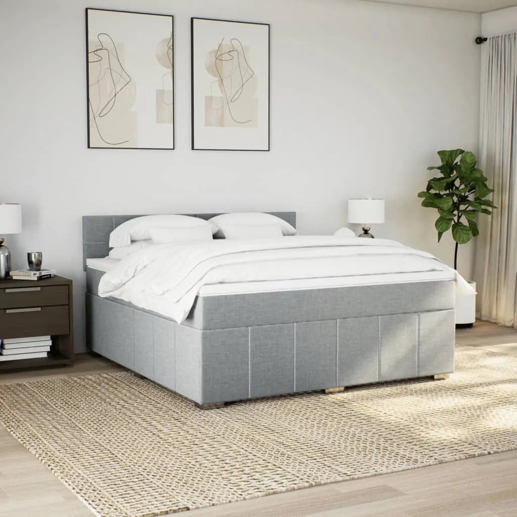 Κρεβάτι Boxspring με Στρώμα Ανοιχτό Γκρι 180x200 εκ. Υφασμάτινο - Γκρι