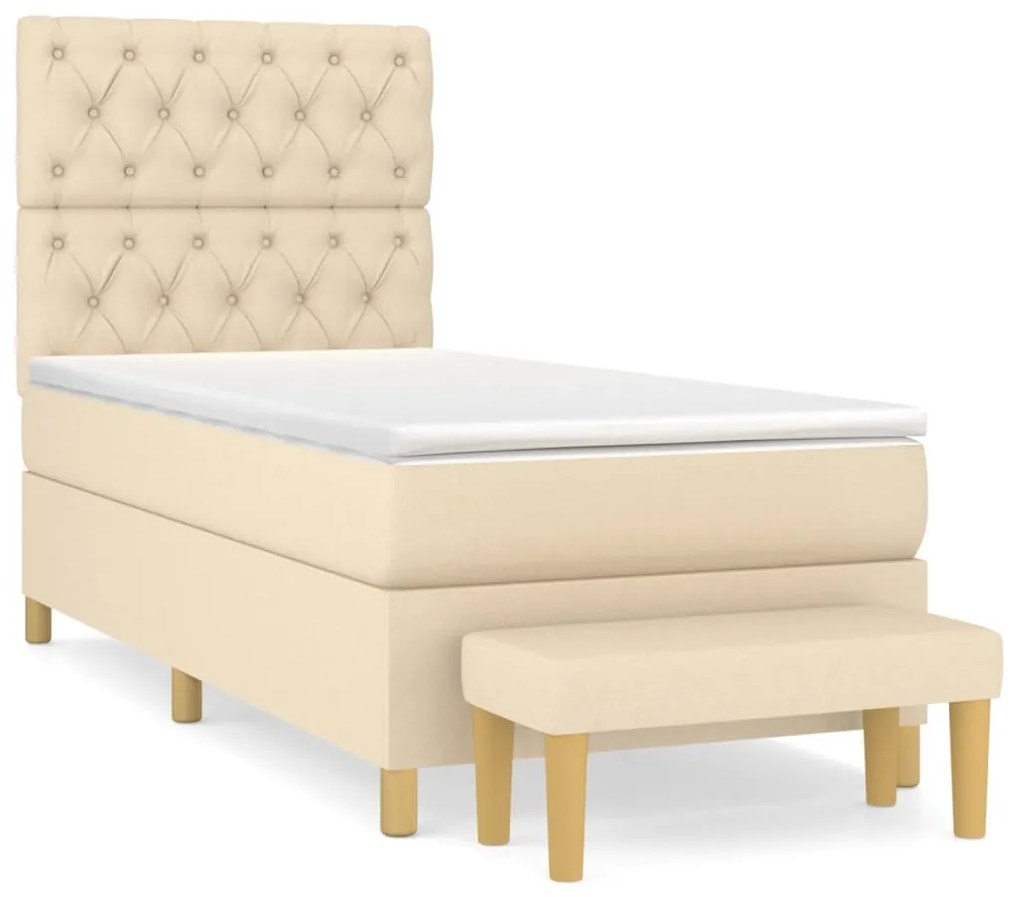 Κρεβάτι Boxspring με Στρώμα Κρεμ 80 x 200 εκ. Υφασμάτινο - Κρεμ