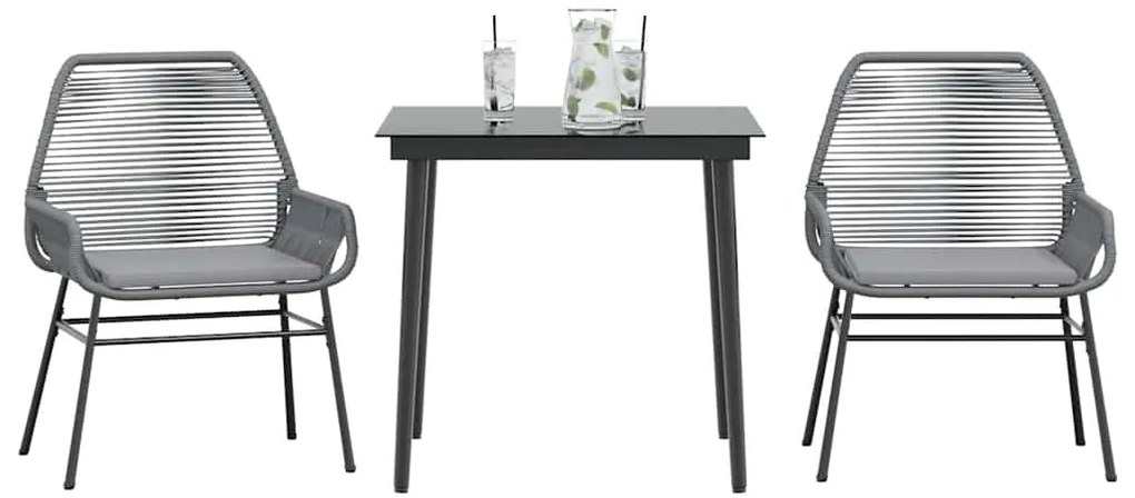 Σετ Τραπεζαρίας Κήπου 3 τεμ. Γκρι Συνθ.Ρατάν/Γυαλί με Μαξιλάρια