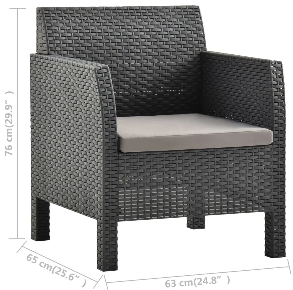 vidaXL Καρέκλα Κήπου με Μαξιλάρι Ανθρακί 63x65x76 εκ. από Ρατάν PP