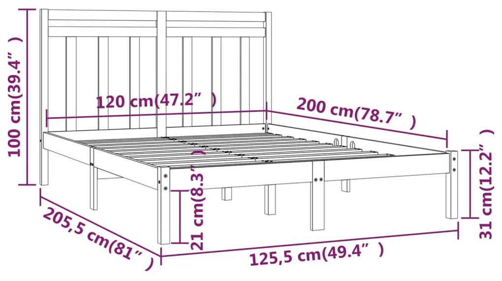 vidaXL Πλαίσιο Κρεβατιού Γκρι 120 x 200 εκ. από Μασίφ Ξύλο