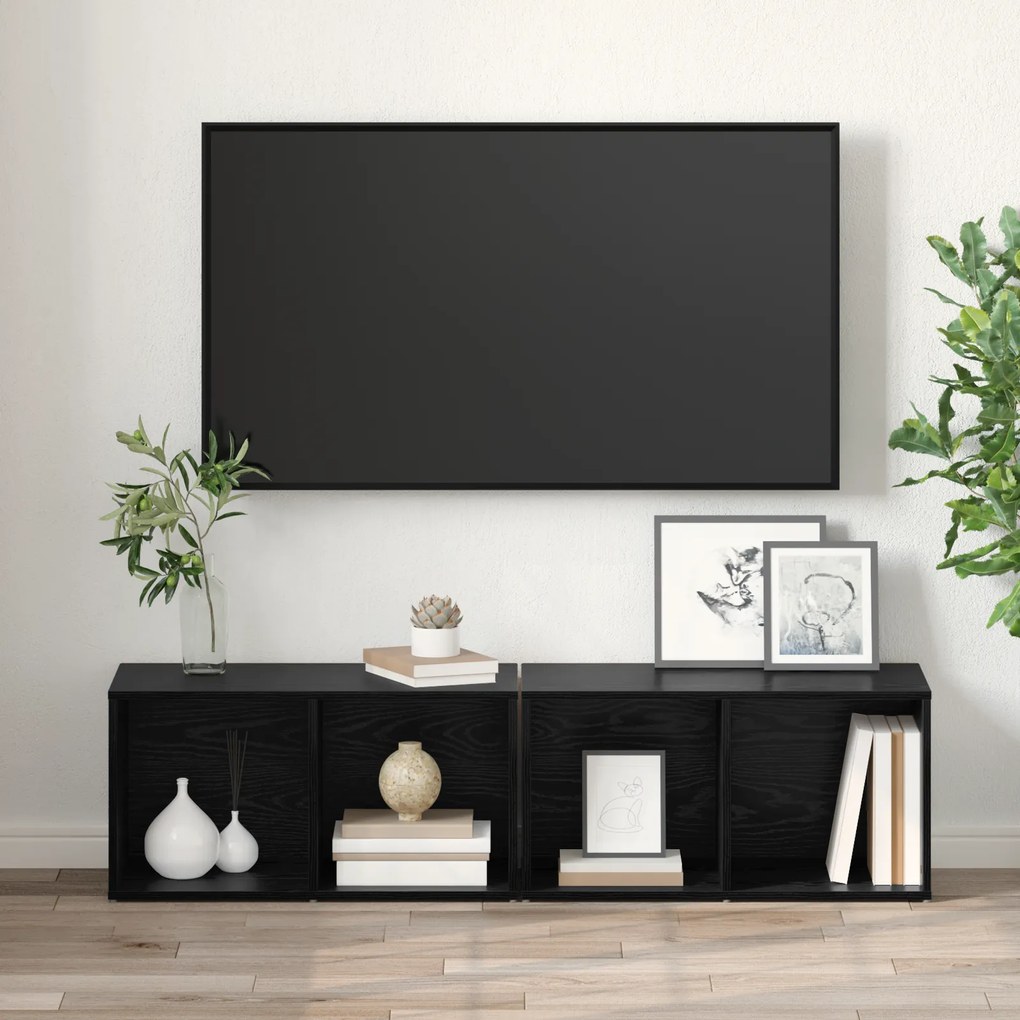 vidaXL Σετ επίπλου τηλεόρασης 2 pcs Μαύρη Οξυά Επεξεργασμένο ξύλο