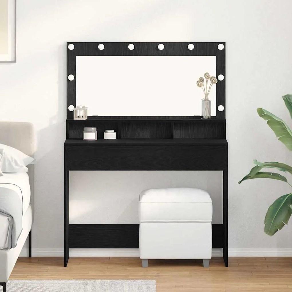 vidaXL Τραπέζι Μακιγιάζ με ράφι Μαύρη δρυς 100 x 41 x 135 εκ.