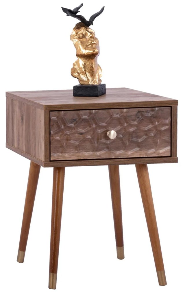 Τραπεζάκι σαλονιού - Βοηθητικό SHANICE με Ανάγλυφη Υφή Καρυδί 39x39x52Υ εκ. 39x39x52 εκ.
