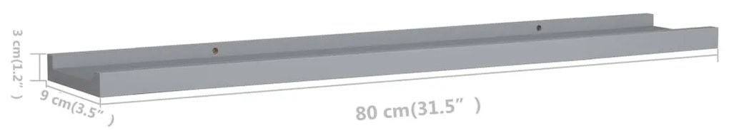 Ράφια για Κορνίζες 2 τεμ. Γκρι 80 x 9 x 3 εκ. από MDF - Γκρι