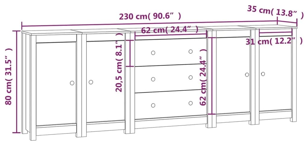 vidaXL Συρταριέρα 230x35x80 εκ. από Μασίφ Ξύλο Πεύκου