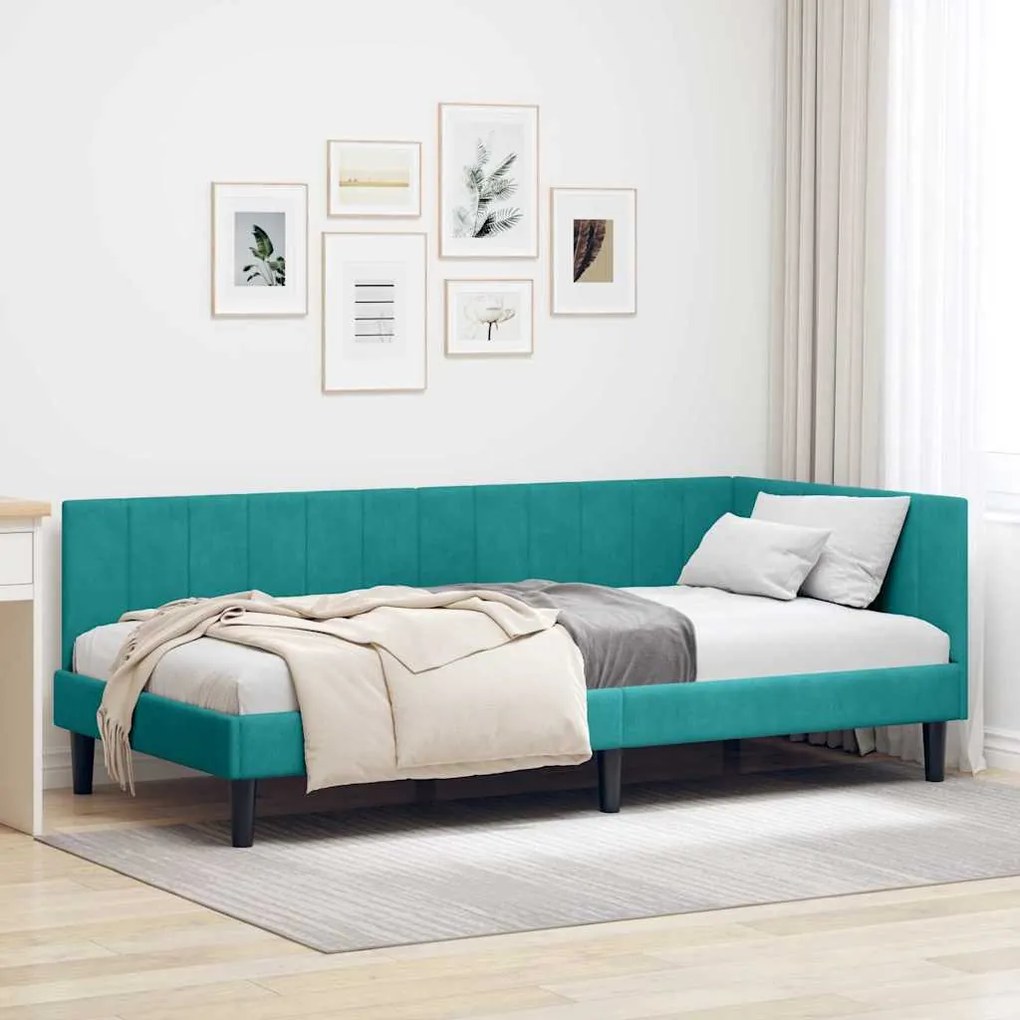 vidaXL Κρεβάτι Γωνίας με κεφαλάρι Τιρκουάζ 90 x 200 cm Βελούδο