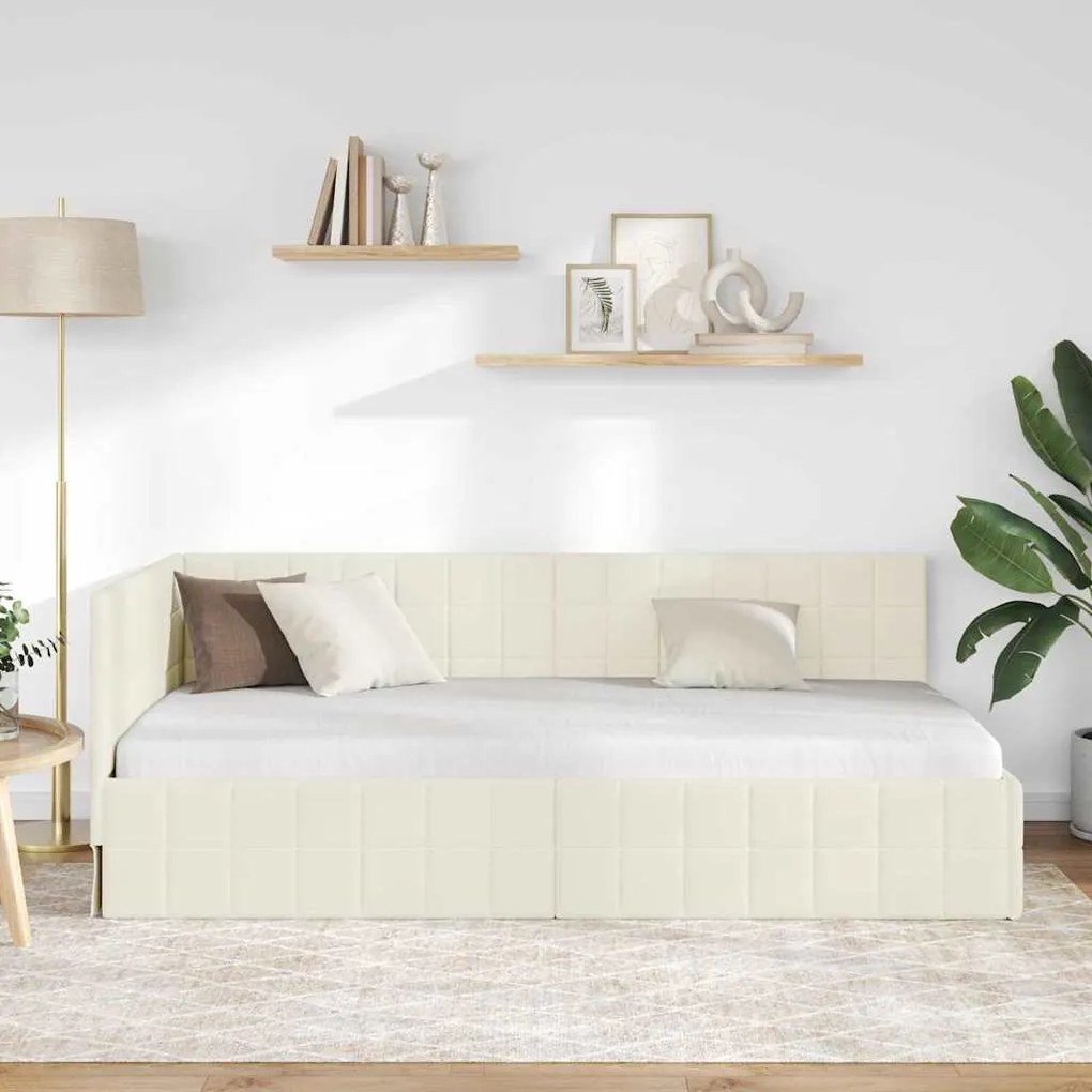 vidaXL Κρεβάτι Γωνίας με κεφαλάρι Κρεμ 90 x 200 cm Βελούδο