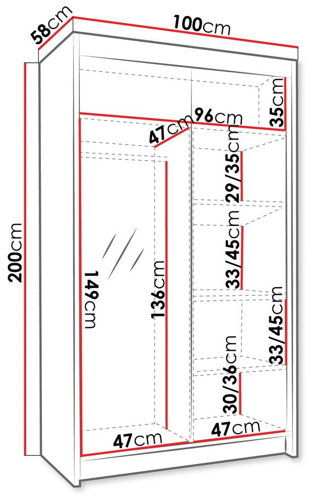Ντουλάπα Atlanta 196, Άσπρο, 200x100x58cm, 89 kg, Πόρτες ντουλάπας: Ολίσθηση | Epipla1.gr