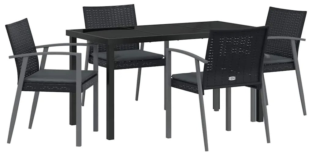 vidaXL Σέτ φαγητού για κήπο 5 pcs Μαύρο Πολυ ράταν
