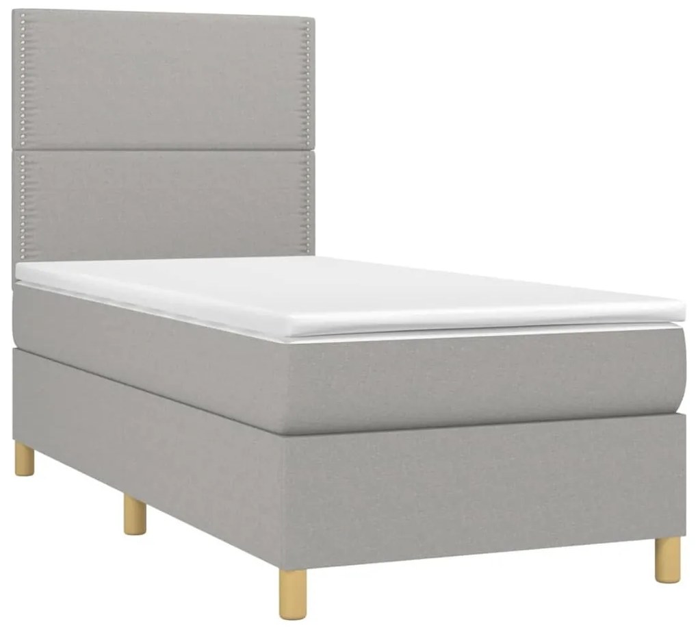 Κρεβάτι Boxspring με Στρώμα Ανοιχτό Γκρι 100x200 εκ. Υφασμάτινο - Γκρι