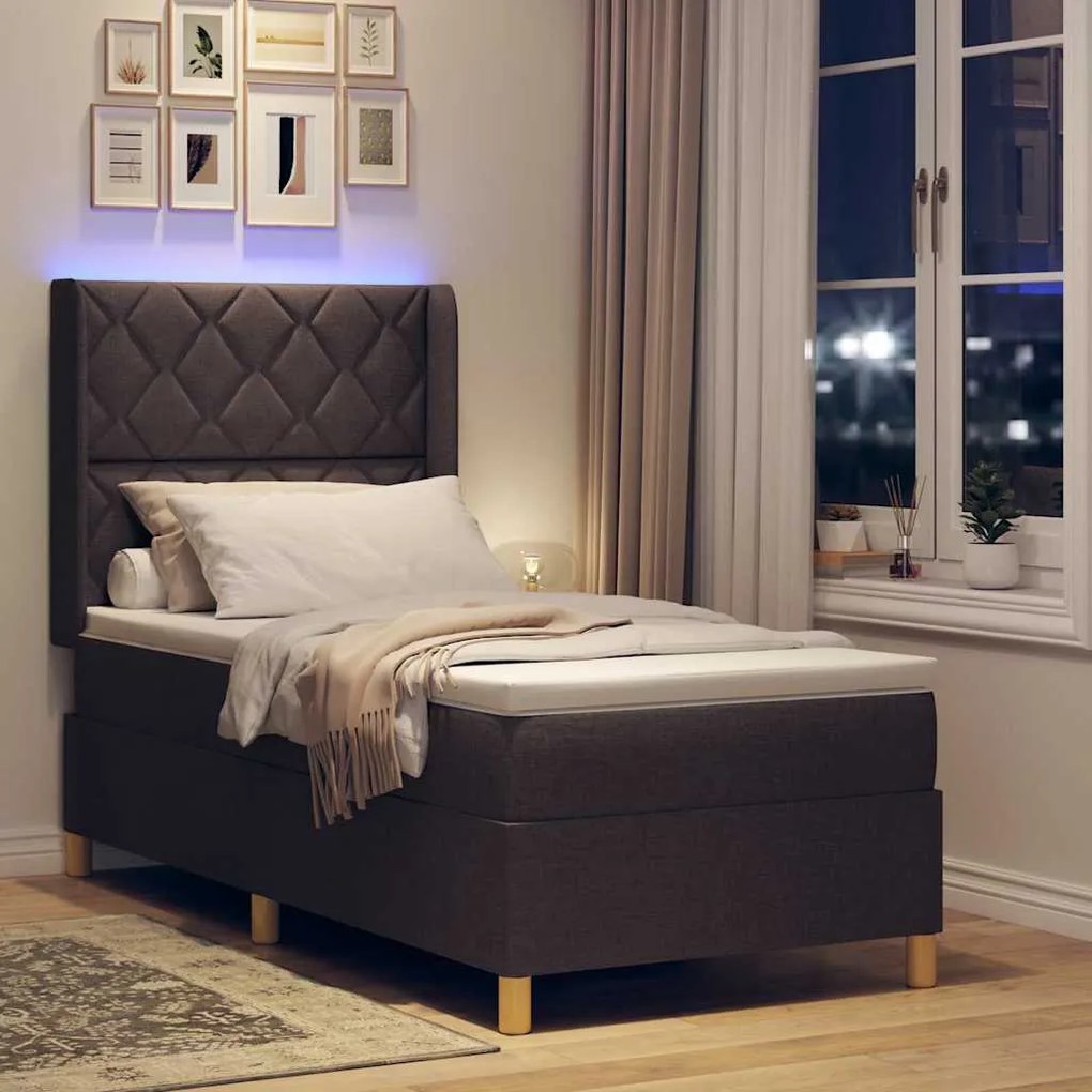 vidaXL Κρεβάτι με ελατήρια με στρώμα Καφέ 90 x 190 cm ύφασμα