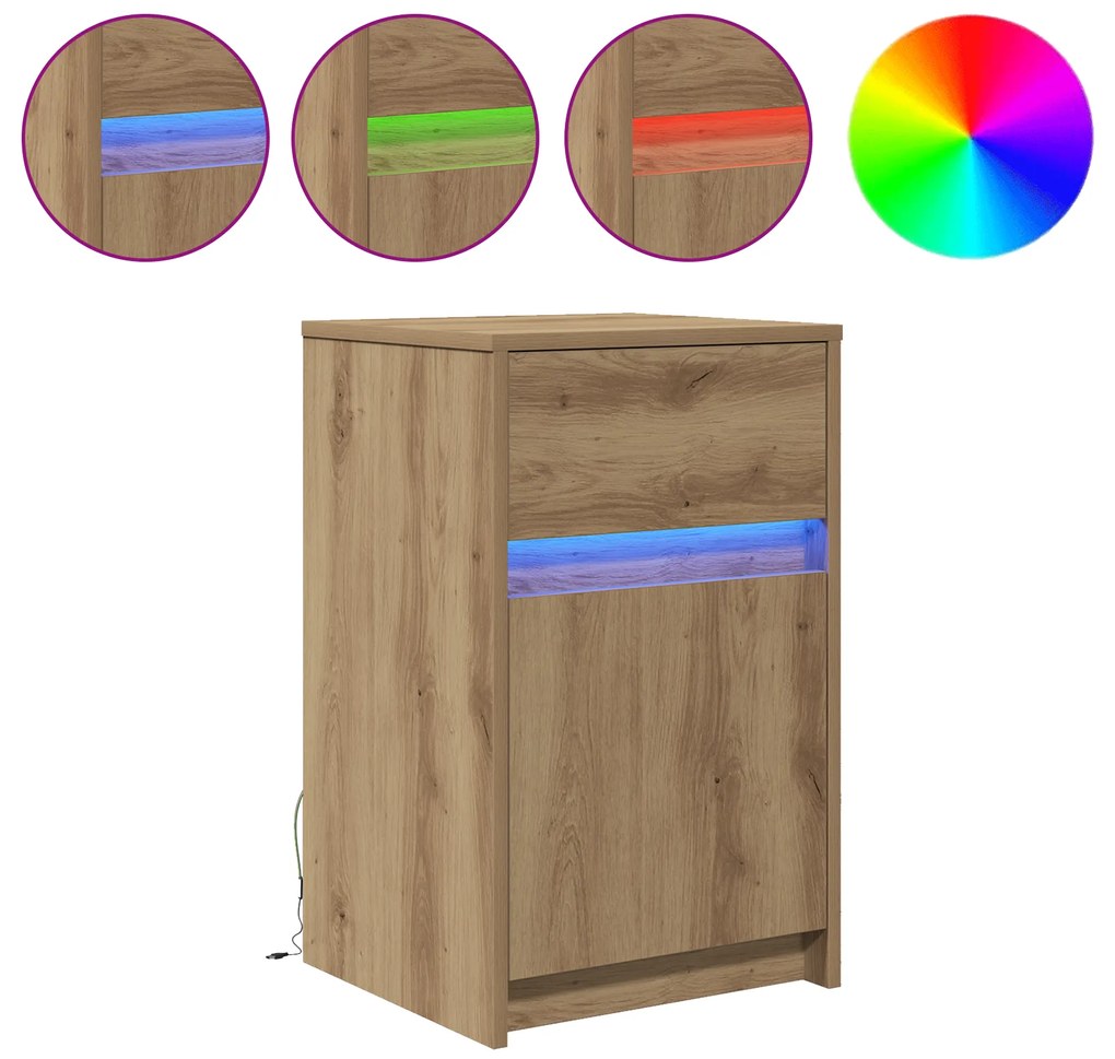 vidaXL LED Κρεβατάκι Ντουλάπα με συρτάρι artisan δρυς 38 x 34 x 61 εκ.